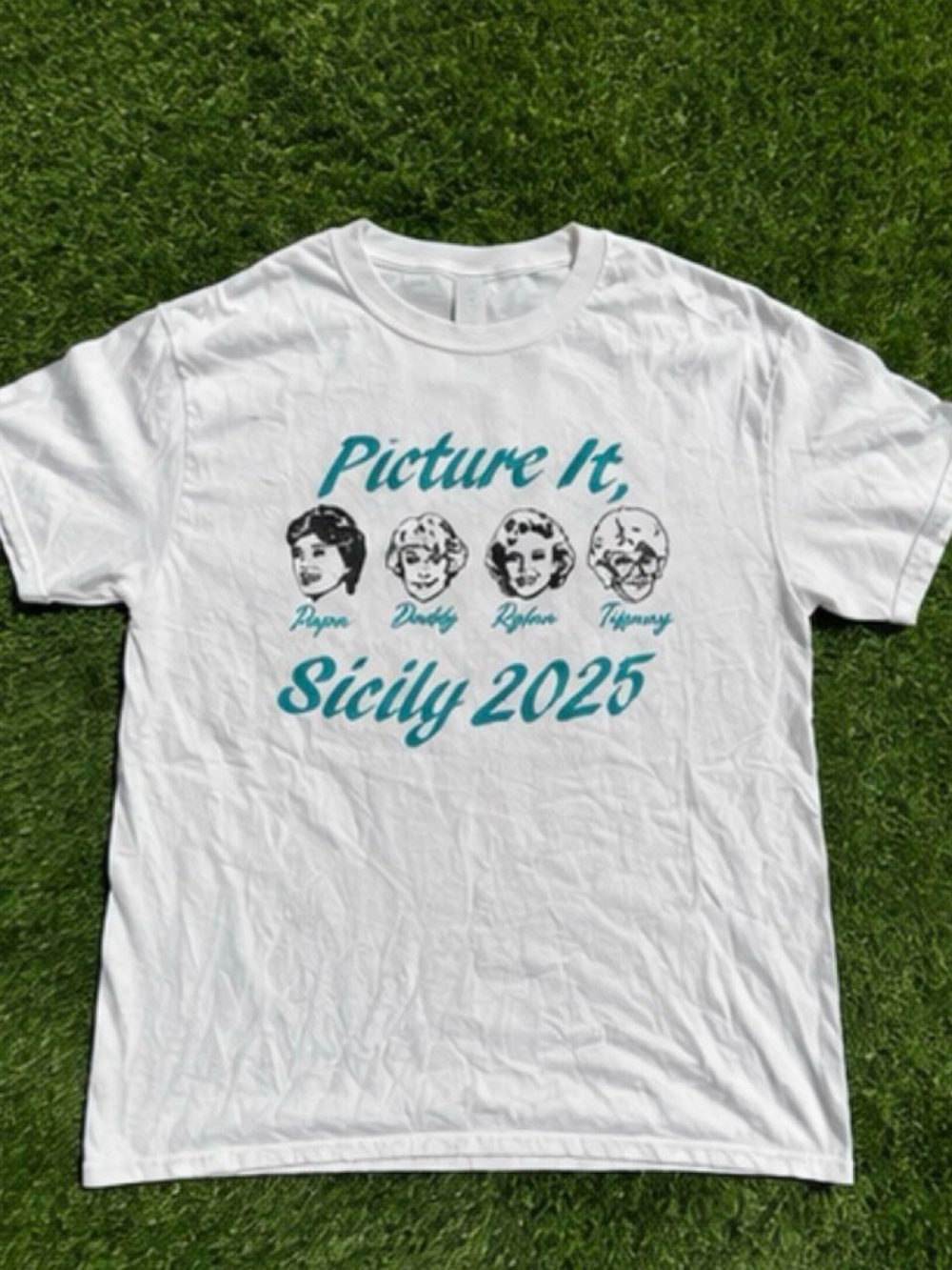 Gildan White Short Sleeve 'Picture It Sicily 2025' Graphic Tee